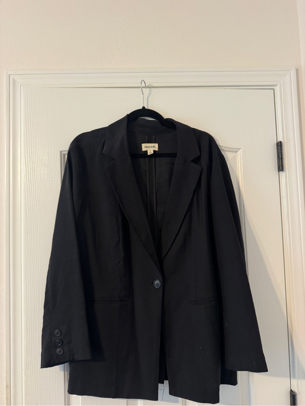 Open Edit Black Women's Single-Button Blazer